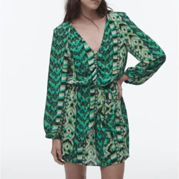 Zara | Dresses | Zara Abstract Geometric Print Ruched Mini Dress | Poshmark